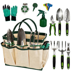 Garden Tool Set with Carry Bag, Heavy Duty Gardening Hand Tools Kit for Planting Weeding