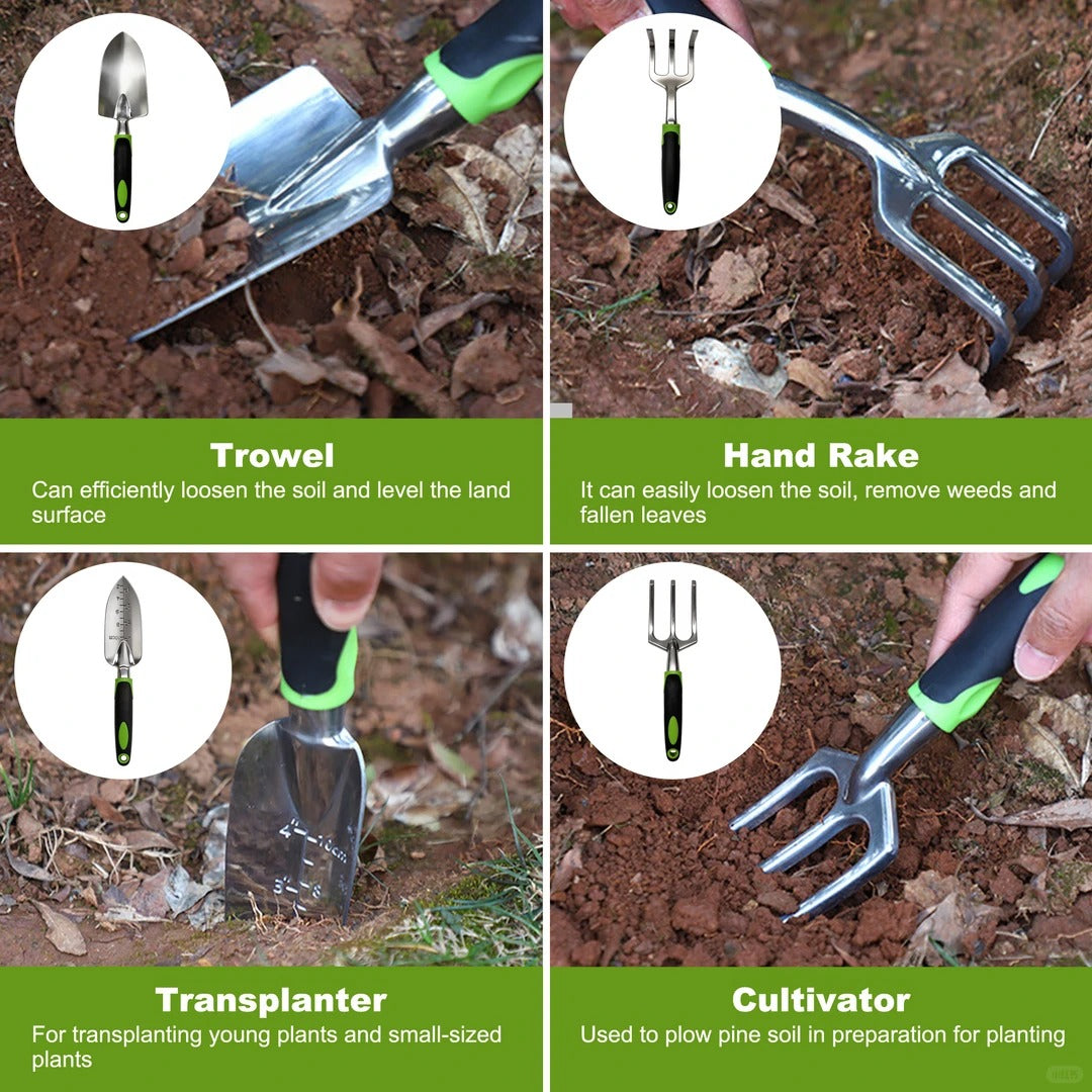 Garden Tool Set with Carry Bag, Heavy Duty Gardening Hand Tools Kit for Planting Weeding