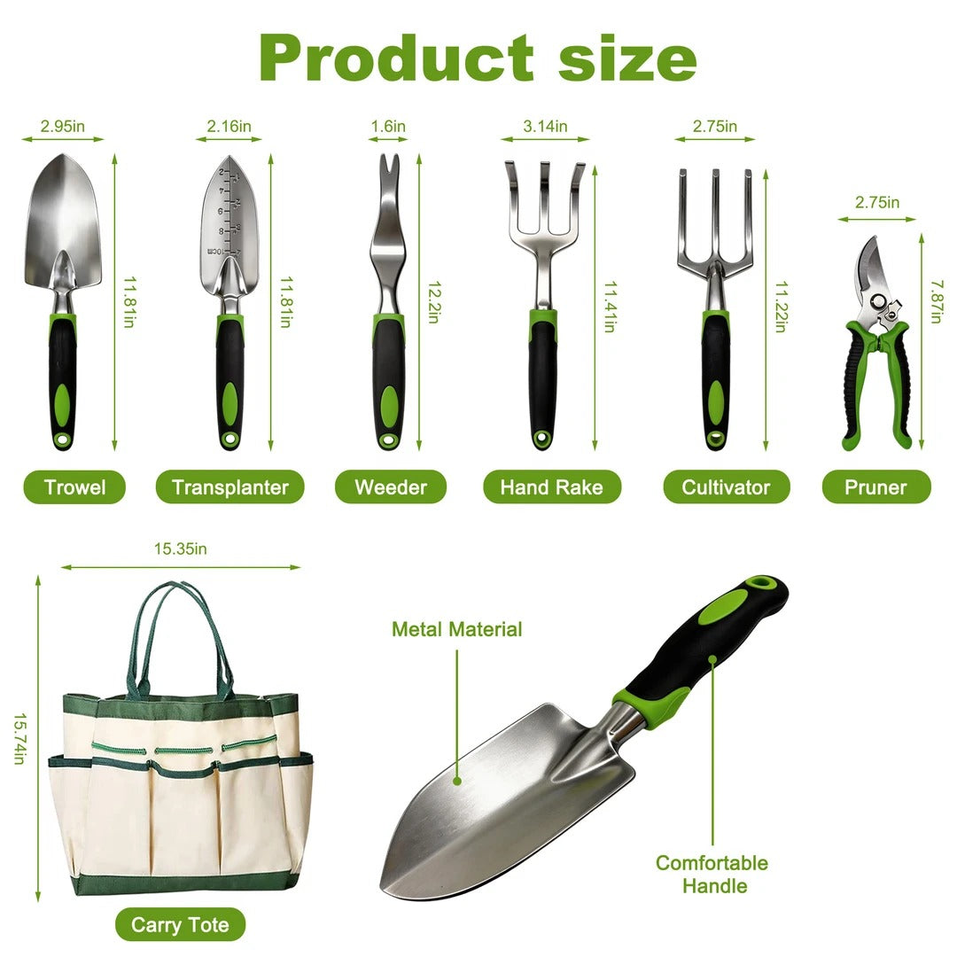 Garden Tool Set with Carry Bag, Heavy Duty Gardening Hand Tools Kit for Planting Weeding