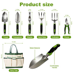 Garden Tool Set with Carry Bag, Heavy Duty Gardening Hand Tools Kit for Planting Weeding