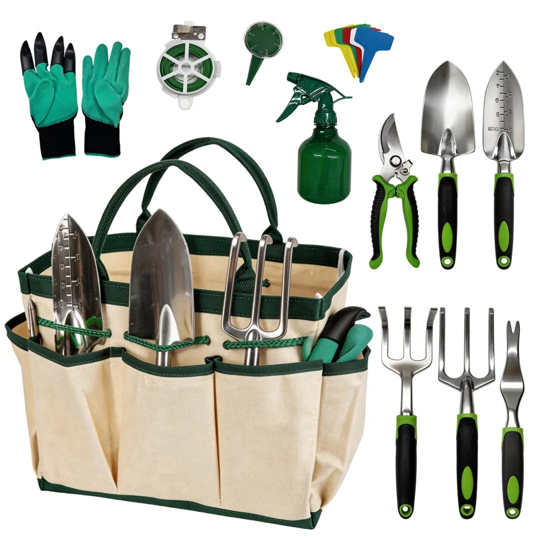 Garden Tool Set with Carry Bag, Heavy Duty Gardening Hand Tools Kit for Planting Weeding